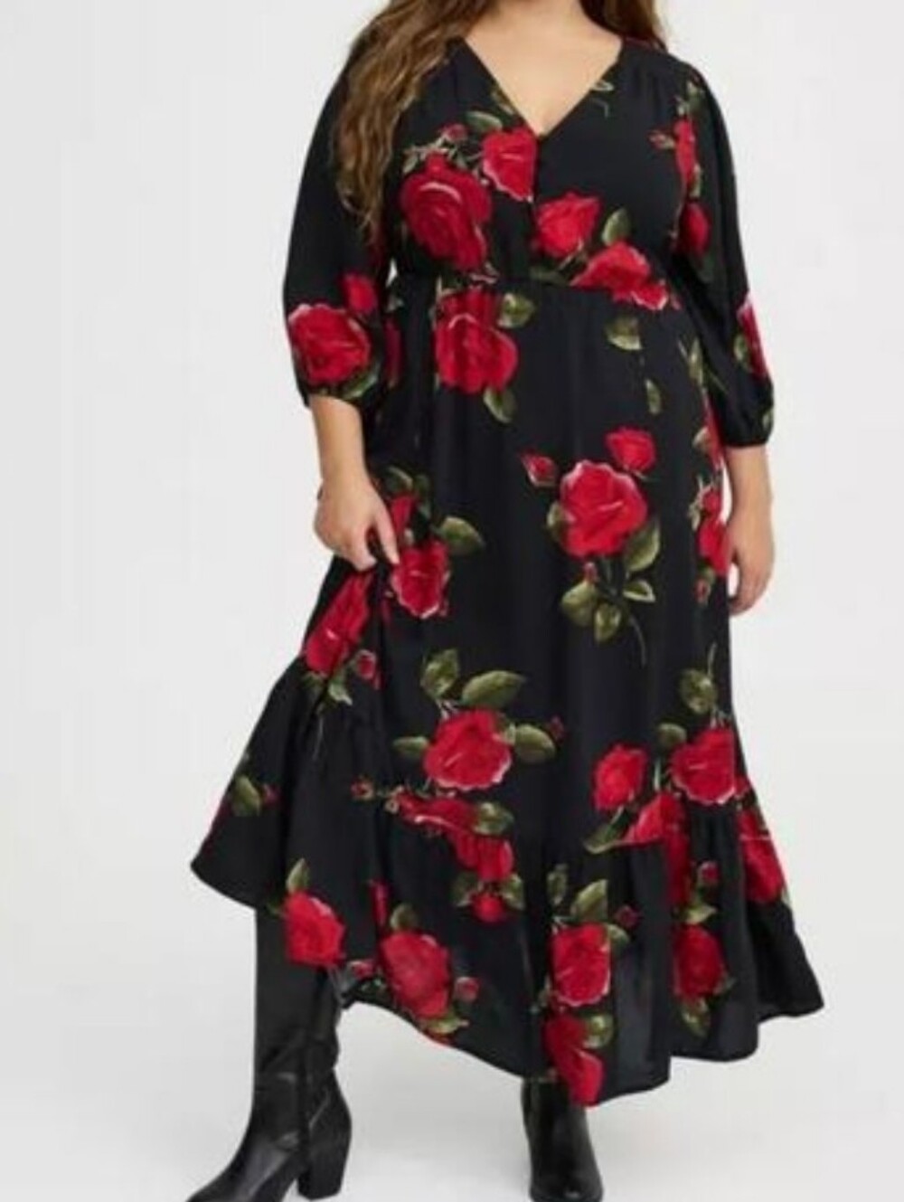 Torrid Encore Roses Floral Black Maxi Dress In Black And Red Size 4X